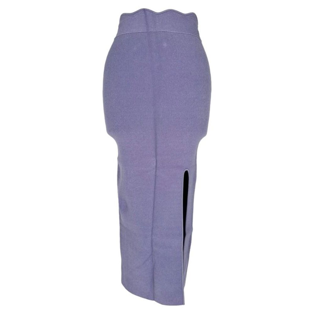 Galvan London Delia Ribbed-Knit Midi Skirt in Purple Viscose